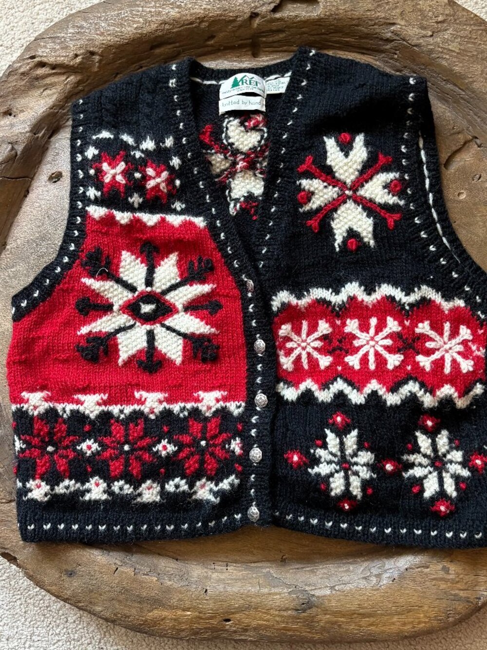 Vintage REI Nordic Fair Isle chunky handknit wool women's sweater vest size med
